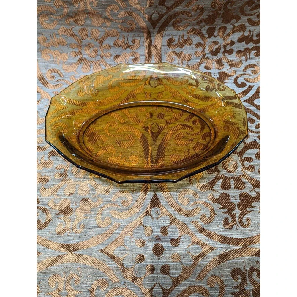 Vintage Amber Pressed Glass Creamer‎ and Tea Platter Tray Serving Dish Plate